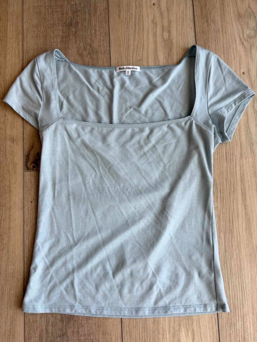 Reformation Pale Blue Square Neck Short Sleeve Tee
